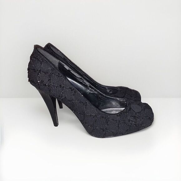 White House Black Market Edison Sparkle Button Square Toe Stiletto Heels 8.5M - Picture 4 of 14